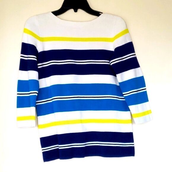 Ann Taylor LOFT 3/4 Sleeve Striped Sweater, White Blue Green - Picture 10 of 10